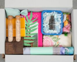 Tightly packed and layered objects inside of a gray box