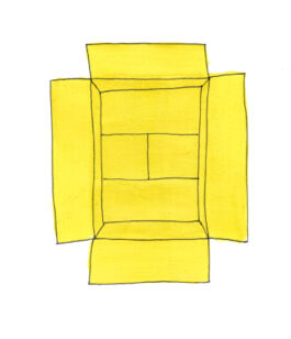 Simple line drawing of a bright yellow box viewed from the top