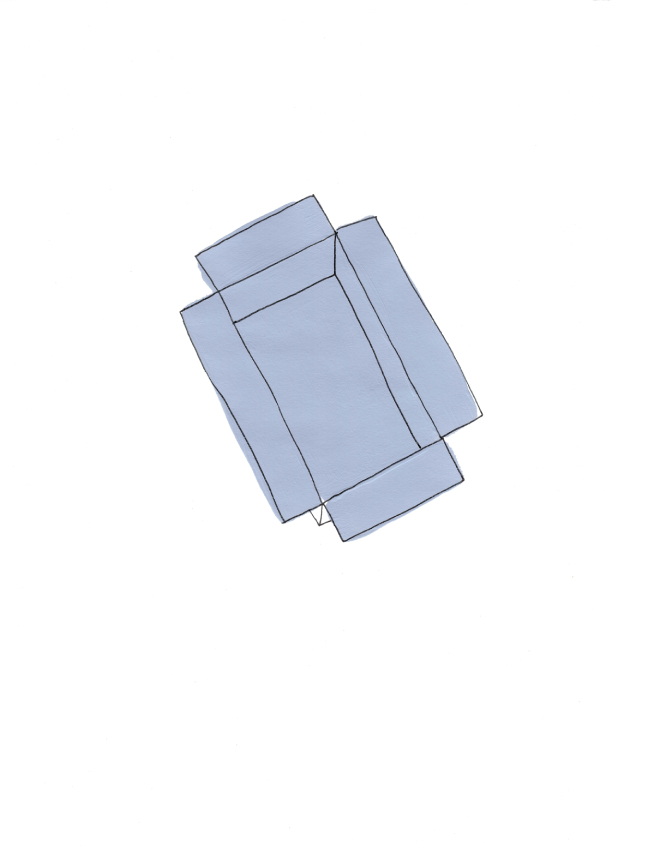 Simple line drawing of a box painted light purply blue